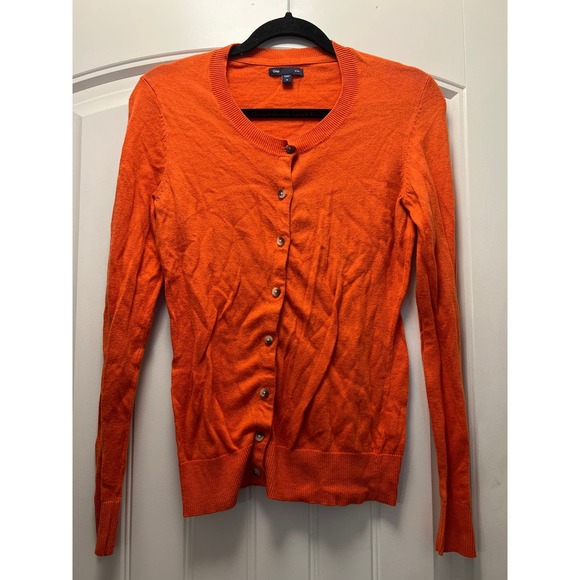 Gap Women’s Button‎ Front Ribbed Knit Long Sleeve Cardigan Sweater Size M Orange - Picture 1 of 3